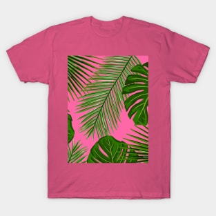 Tropical Plants on Bright Pink T-Shirt